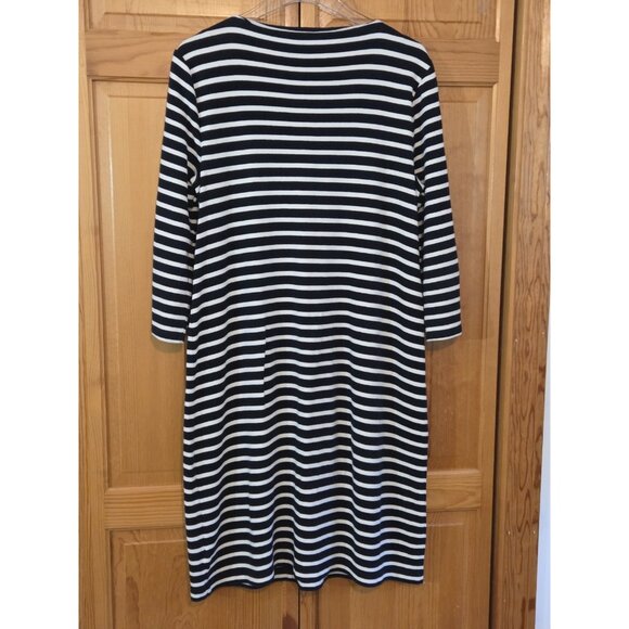 Talbots Dress Size Large Blue Striped Embroidered Coastal Preppy Resort V-Neck‎ - Picture 9 of 11